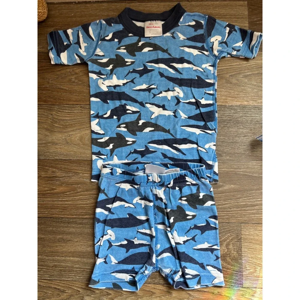 Hanna Andersson Kids Blue Shark Whale Organic Cotton Pajama Set Short Sleeve 120